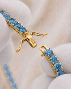 Aqua Blue Tennis Necklace, 4 mm, 14K Gold-Plated