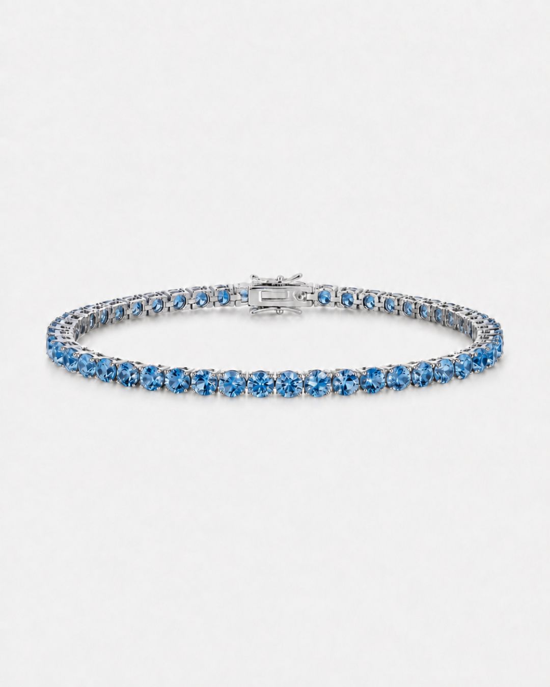 Aquamarine Blue Zircon Tennis Bracelet, 4 mm, Silver-Plated