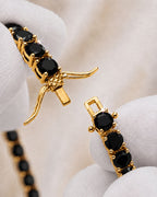 Black Zircon Tennis Bracelet, 4 mm, 14K Gold-Plated