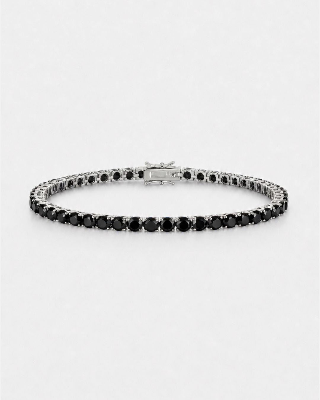 Black Zircon Tennis Bracelet, 4 mm, Silver-Plated — Reserva