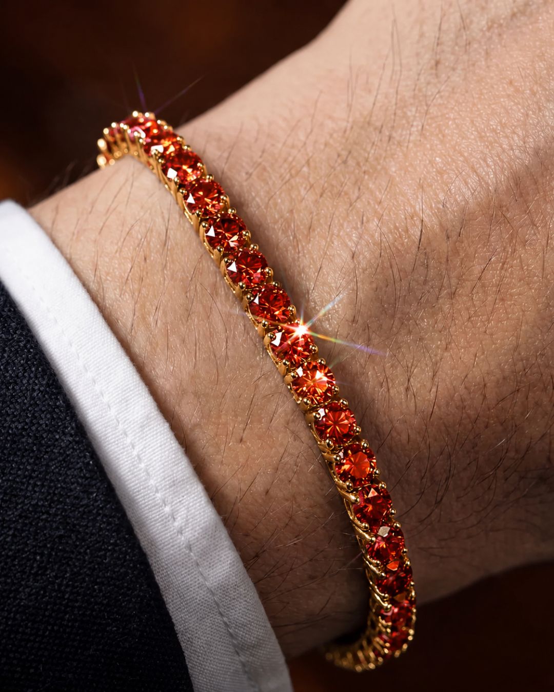 Red Zircon Tennis Bracelet, 4 mm, 14K Gold-Plated