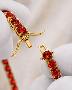 Red Zircon Tennis Bracelet, 4 mm, 14K Gold-Plated