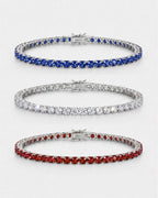 Men’s Red White Blue Tennis Bracelet Set, 3 Pieces, Silver-Plated