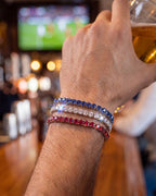 Men’s Red White Blue Tennis Bracelet Set, 3 Pieces, Silver-Plated