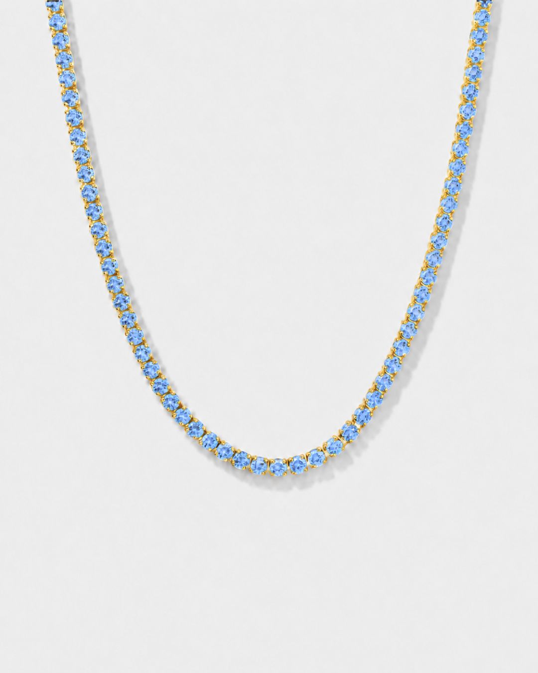 Aqua Blue Tennis Necklace, 4 mm, 14K Gold-Plated