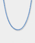 Aqua Blue Tennis Necklace, 4 mm, Silver-Plated
