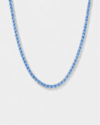 Aqua Blue Tennis Necklace, 4 mm, Silver-Plated