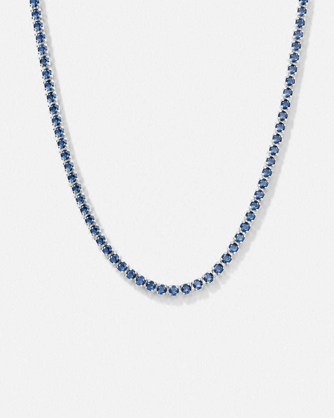 Blue Zircon Tennis Necklace, 4 mm, Silver-Plated, 56 cm