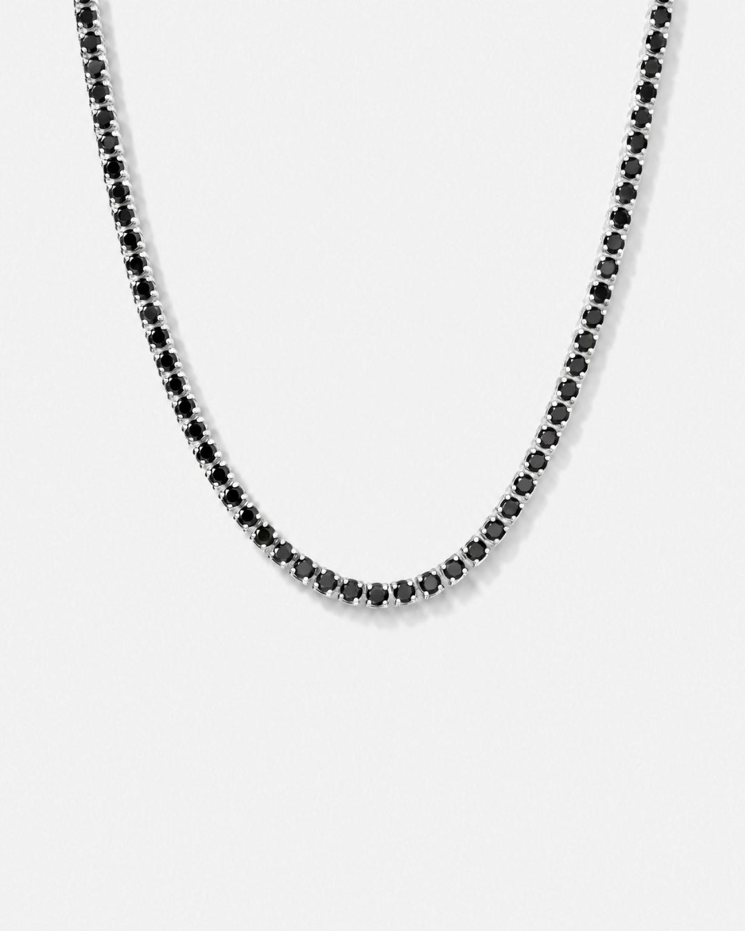 Black Zircon Tennis Necklace, 4 mm, Silver-Plated, 56 cm