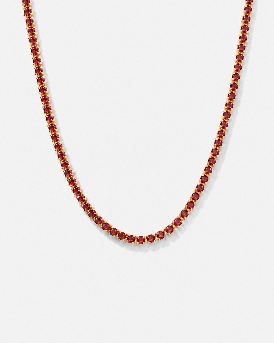 Red Tennis Necklace, 4 mm, 14K Gold-Plated