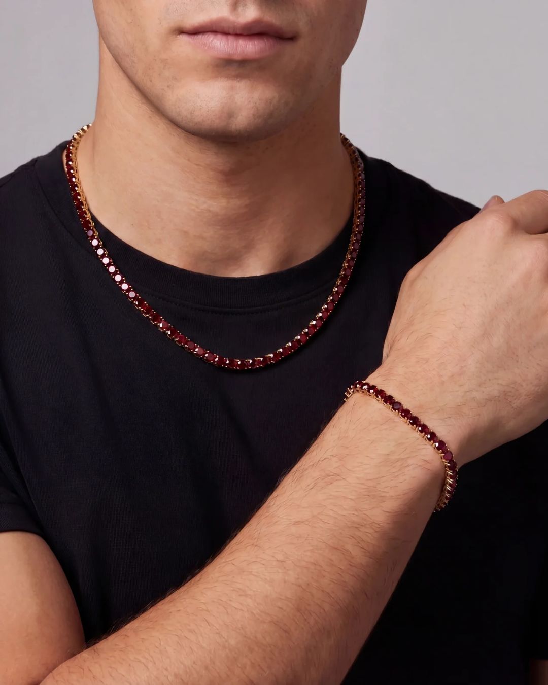 Red Tennis Necklace, 4 mm, 14K Gold-Plated
