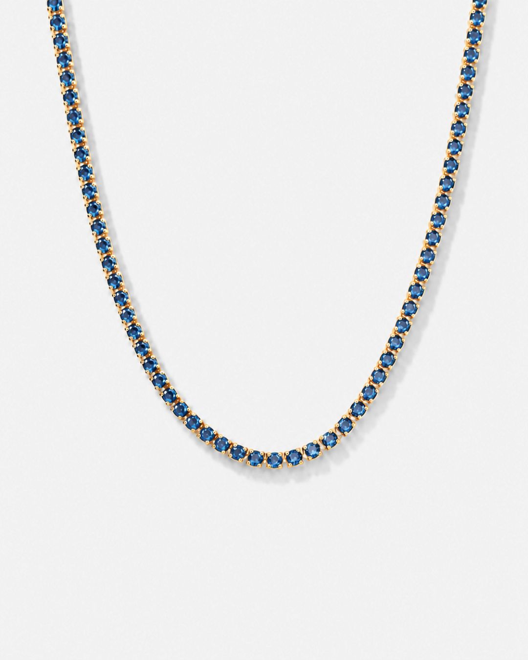 Blue Tennis Necklace, 4 mm, 14K Gold-Plated