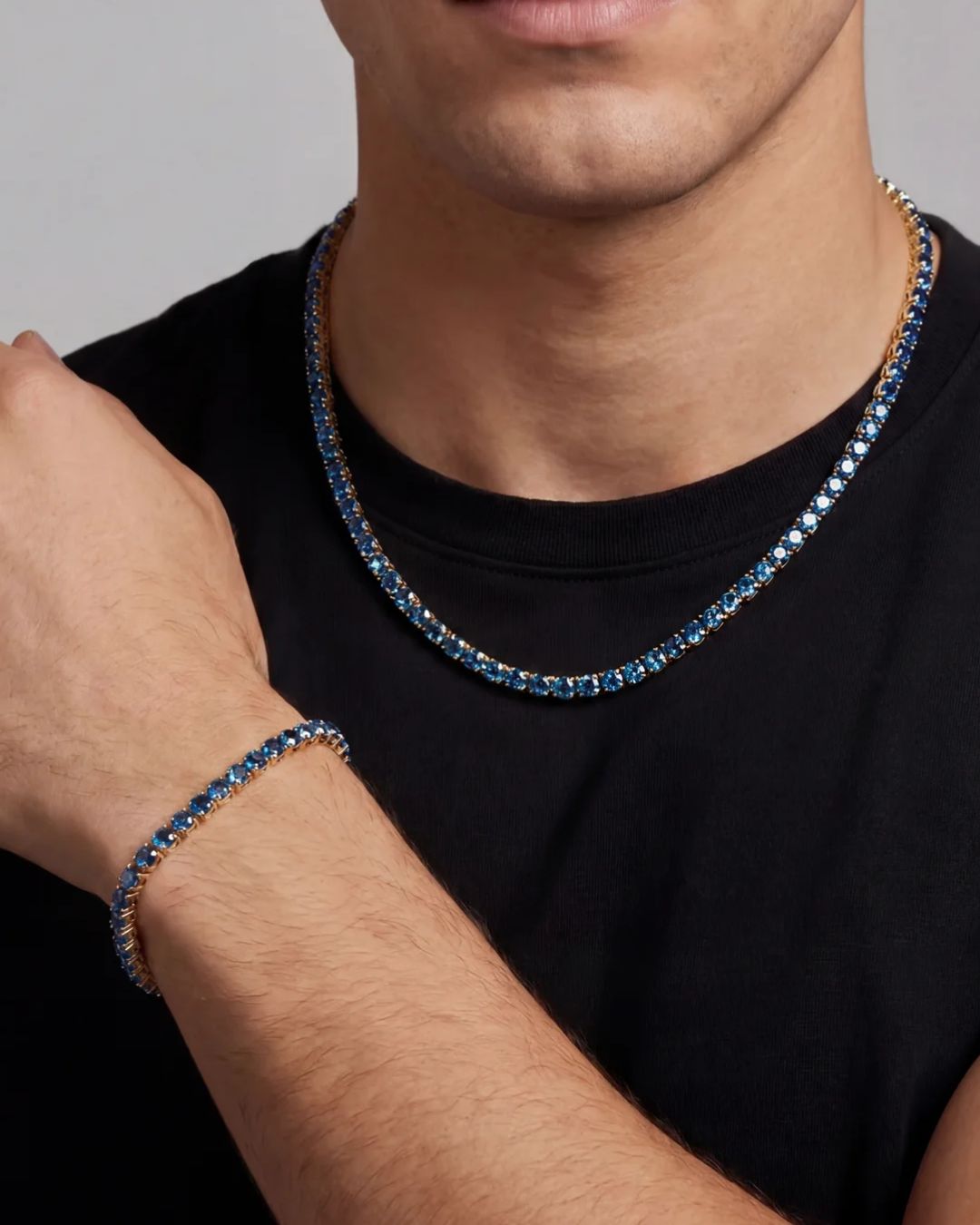 Blue Tennis Necklace, 4 mm, 14K Gold-Plated
