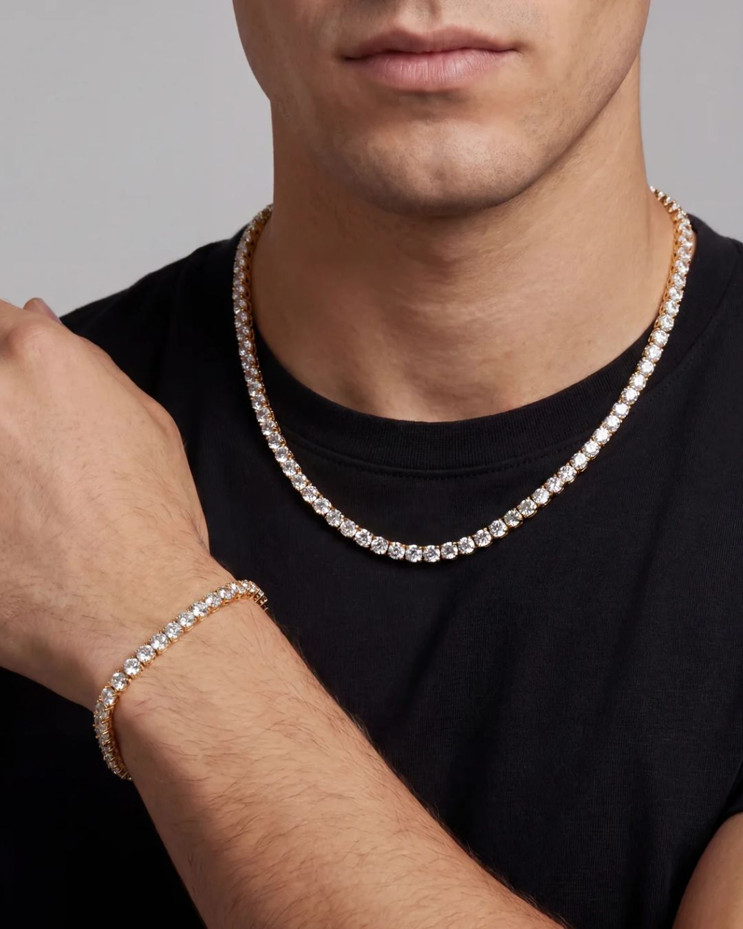 Clear Tennis Necklace, 4 mm, 14K Gold-Plated