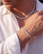 Clear Tennis Necklace, 4 mm, 14K Gold-Plated