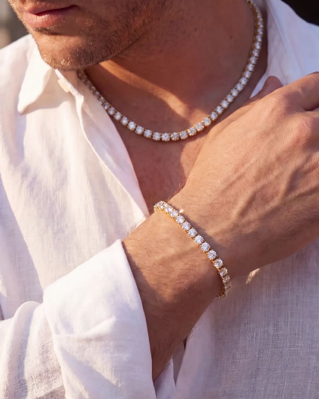 Clear Tennis Necklace, 4 mm, 14K Gold-Plated