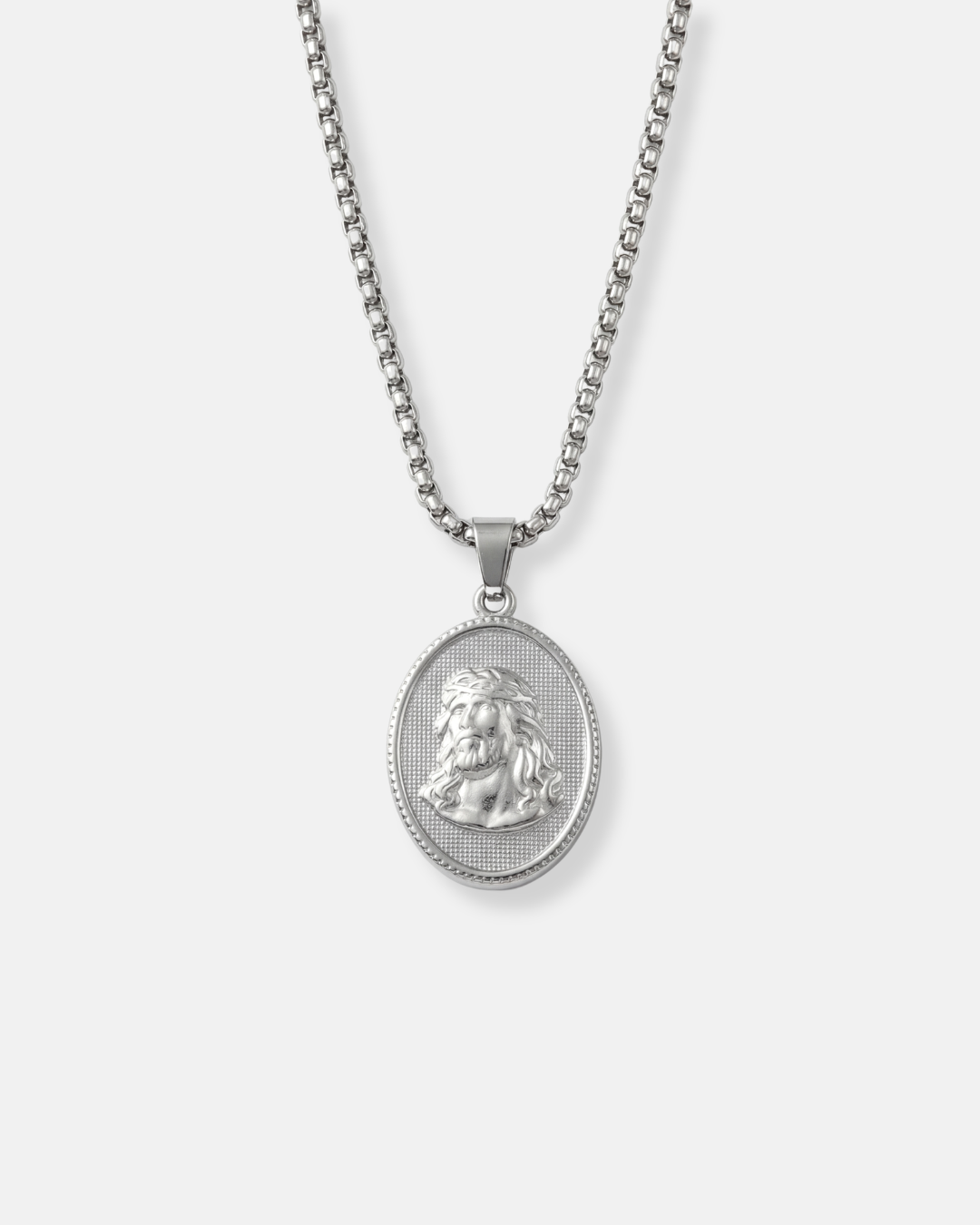 Oval Relief Medallion Necklace, Silver-Tone 316L Steel — The King
