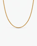 Men’s 3 mm Rope Chain Necklace, 50 cm, 18K Gold-Plated Steel