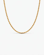 Men’s 3 mm Rope Chain Necklace, 50 cm, 18K Gold-Plated Steel