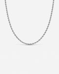 Men’s 3 mm Rope Chain Necklace, 50 cm, Silver-Tone Steel