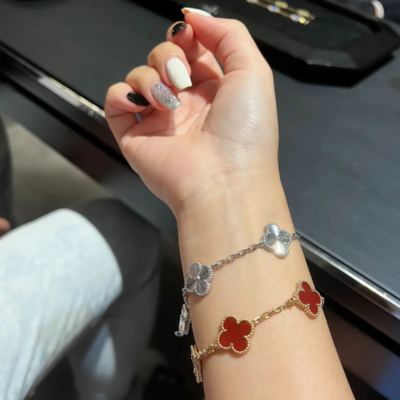 Red Clover Necklace Bracelet Earrings Set