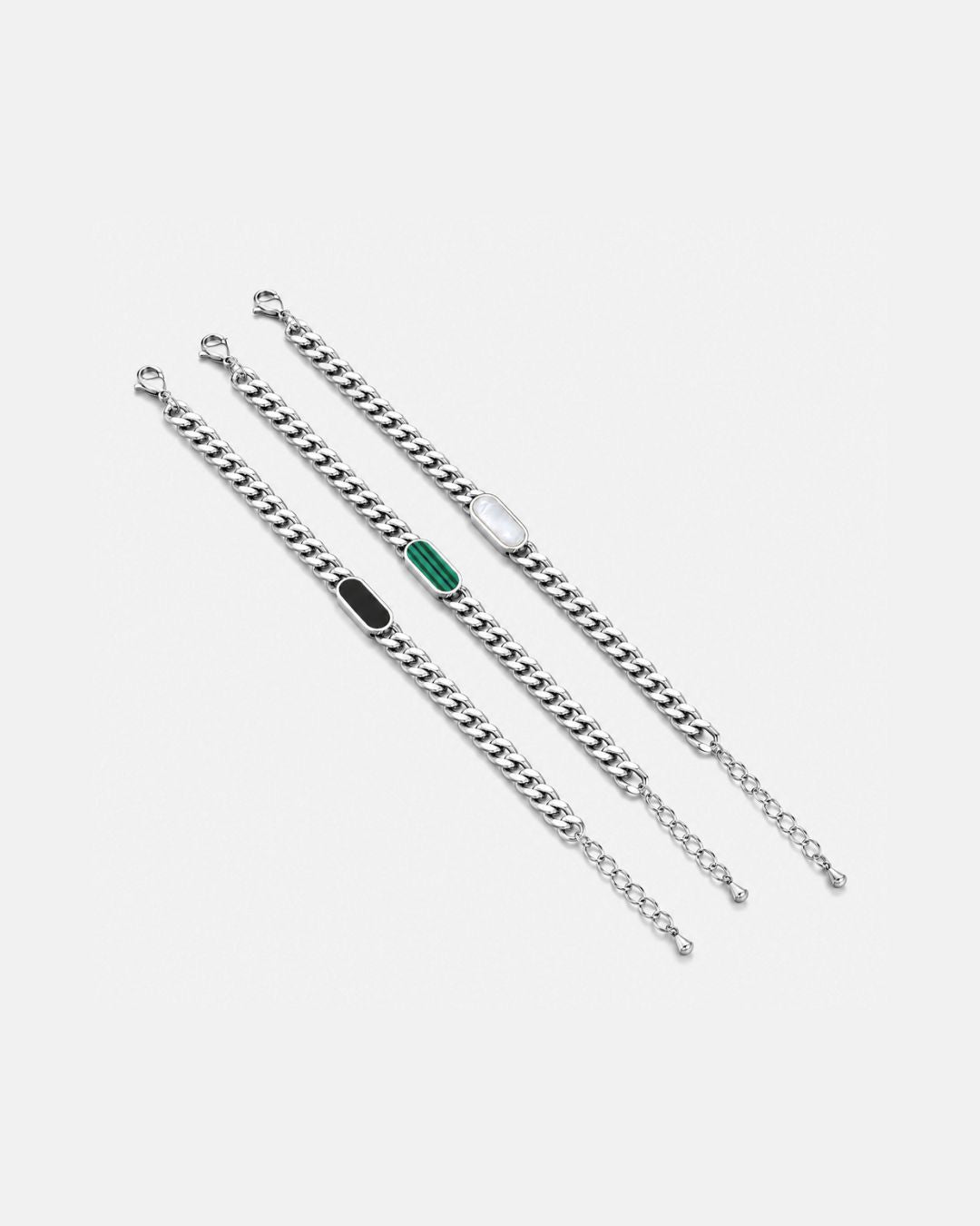 Men’s Green Inlay Cuban Chain Bracelet, Adjustable Stainless Steel