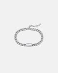 Men’s Pearlescent White Inlay Cuban Chain Bracelet, Adjustable Stainless Steel