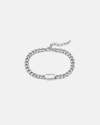 Men’s Pearlescent White Inlay Cuban Chain Bracelet, Adjustable Stainless Steel