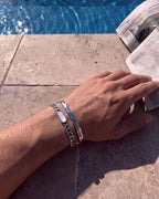 Men’s Pearlescent White Inlay Cuban Chain Bracelet, Adjustable Stainless Steel