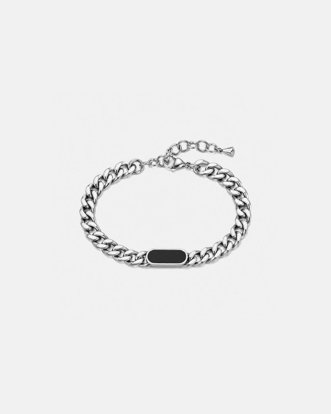 Men’s Black Inlay Cuban Chain Bracelet, Adjustable Stainless Steel