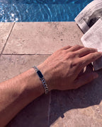 Men’s Black Inlay Cuban Chain Bracelet, Adjustable Stainless Steel