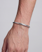 Men’s Slim Wave Adjustable Open Cuff Bracelet, Silver-Plated