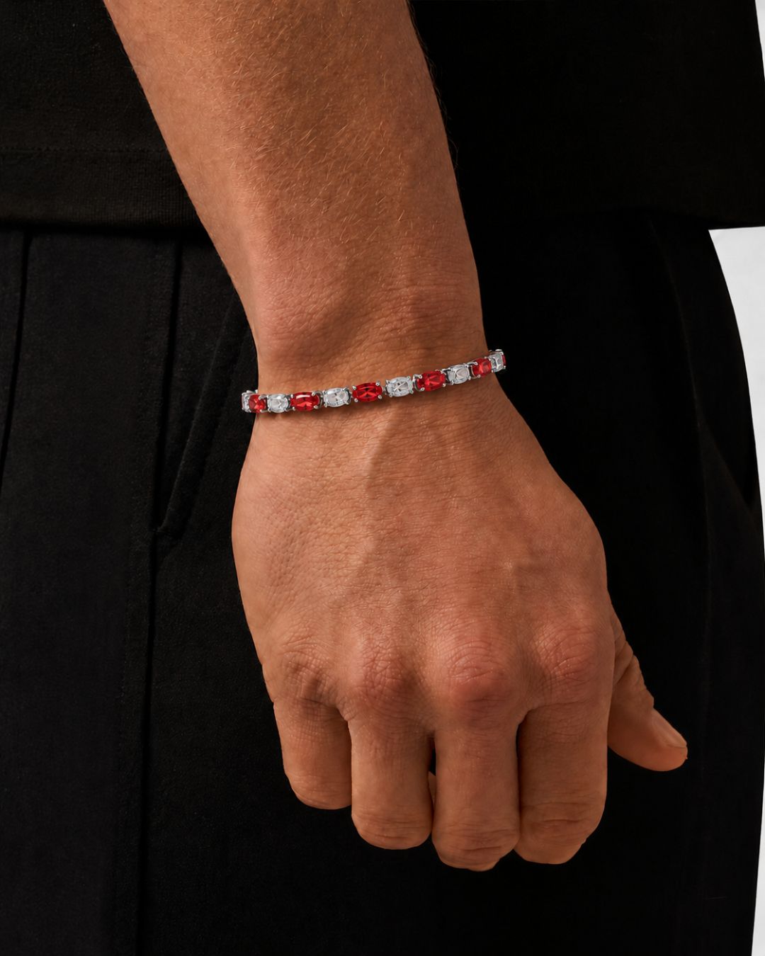 Red and Clear Oval Zirconia Bracelet, Adjustable — Zafiro
