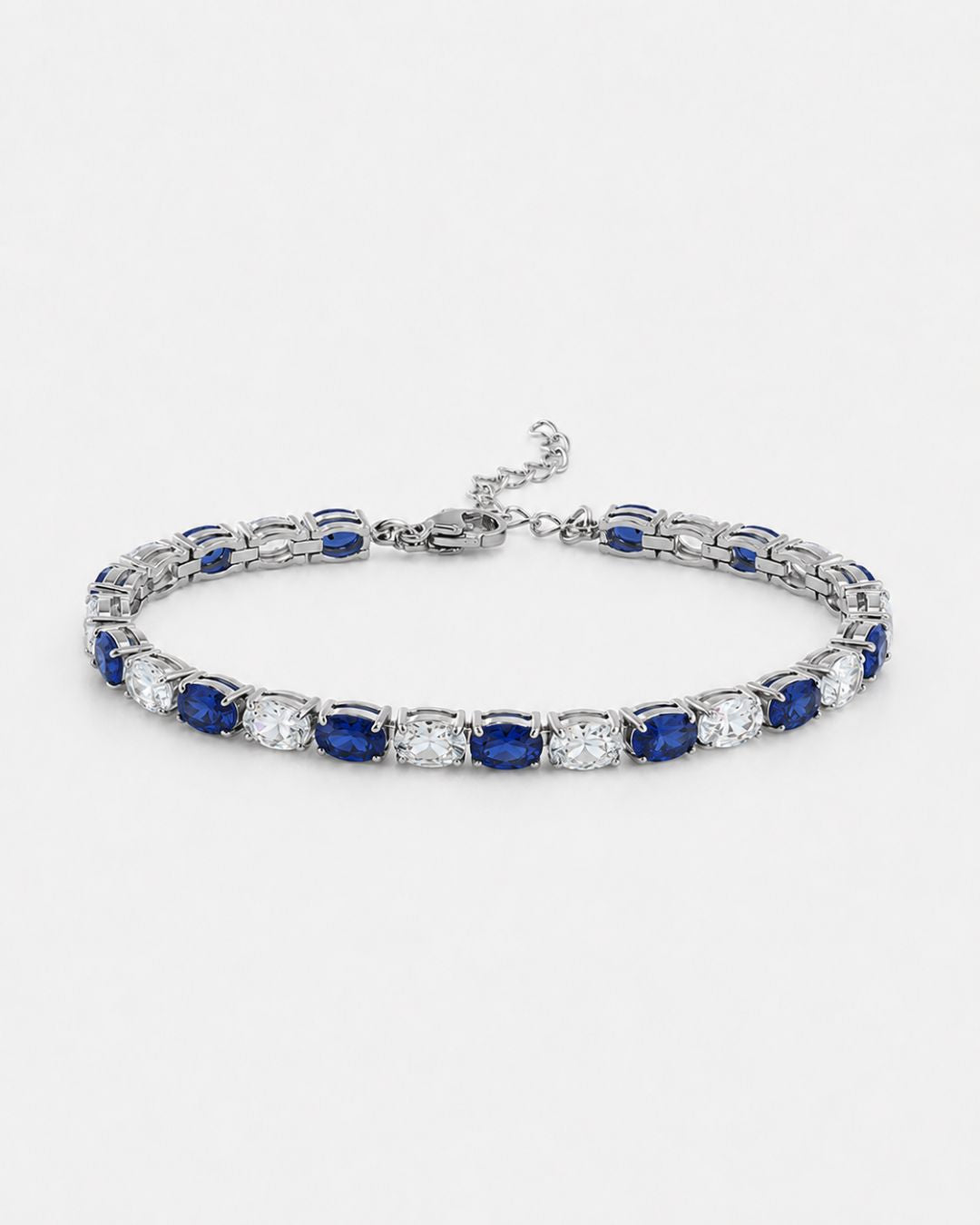 Blue and Clear Oval Zirconia Bracelet, Adjustable — Zafiro
