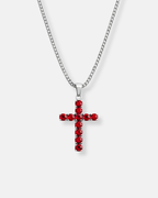 Red Zirconia Cross Pendant Necklace, Silver-Tone, 60 cm