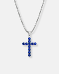 Blue Zirconia Cross Pendant Necklace, Silver-Tone, 60 cm