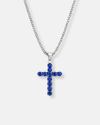Blue Zirconia Cross Pendant Necklace, Silver-Tone, 60 cm