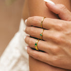 Green Zirconia Ribbed Band Ring, Stainless Steel