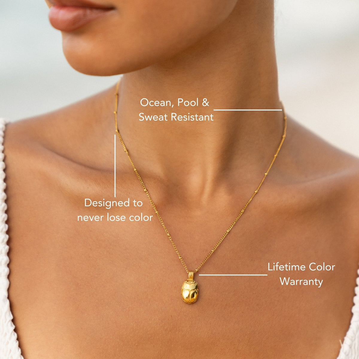 Scarab Pendant Necklace, 22 mm, Steel