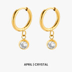 Birthstone Color CZ Charm Hoop Earrings