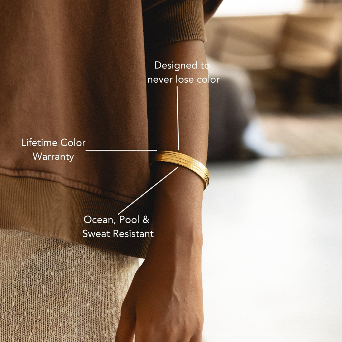 Layered Cuff Bracelet, 13 mm, 18K Gold PVD Steel — Linea