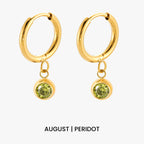 Birthstone Color CZ Charm Hoop Earrings