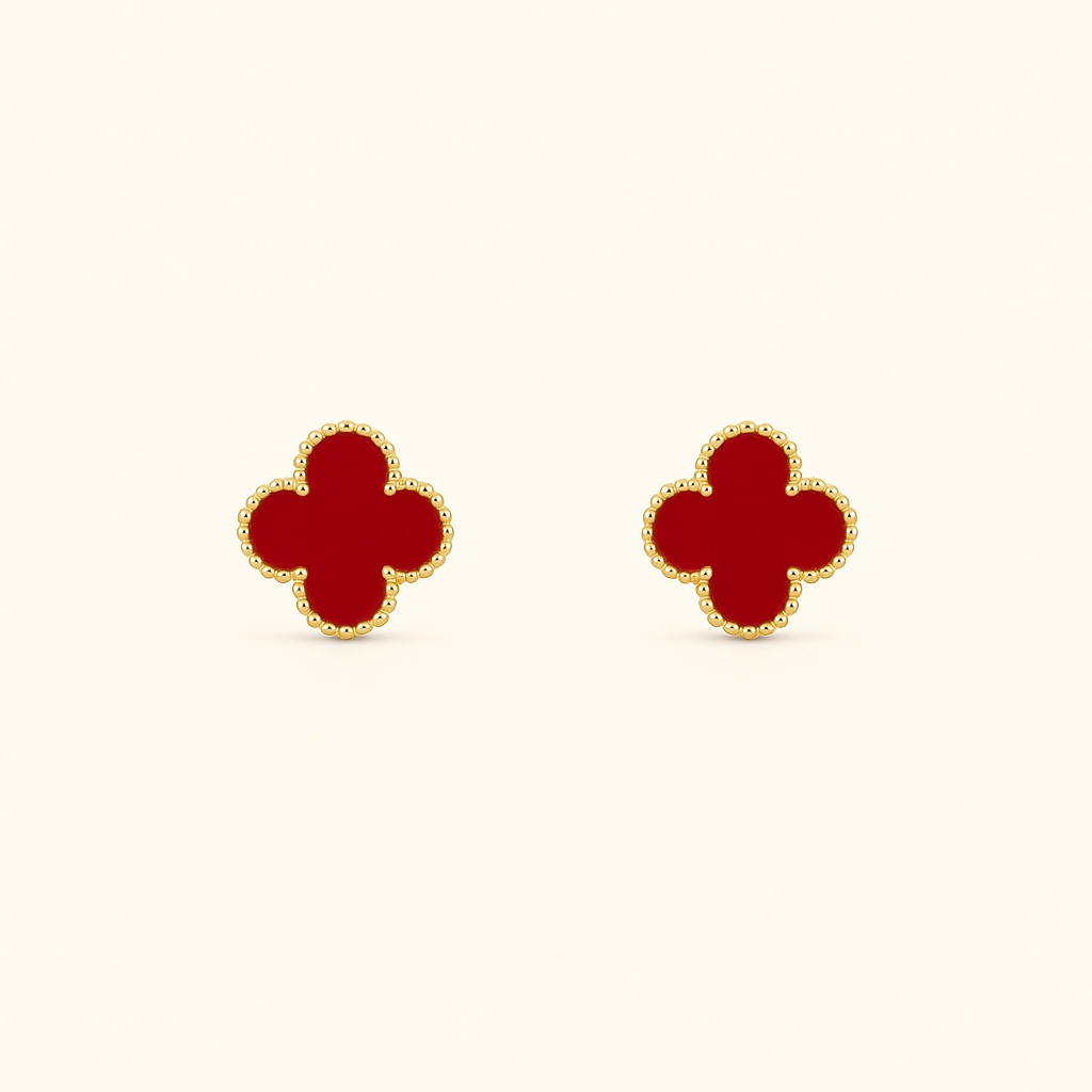 Red Clover Necklace Bracelet Earrings Set