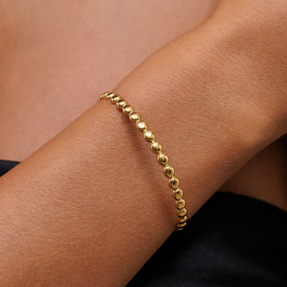 Beaded Cuff Bracelet, 18K Gold PVD Stainless Steel