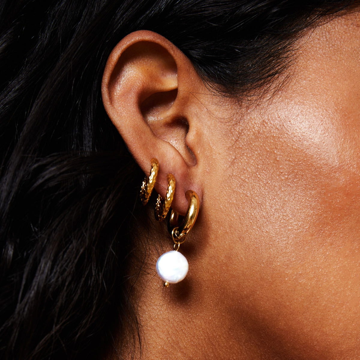 Chunky Freshwater Pearl Hoop Earrings, 18 mm
