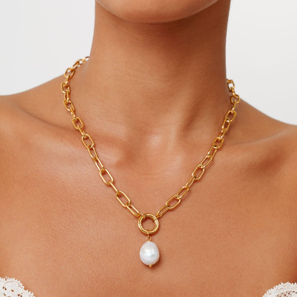 Freshwater Pearl Link Necklace, 45 cm — Portofino
