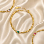 Birthstone-Color Zircon Beaded Bracelet, Gold PVD Steel