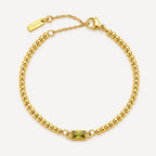 Birthstone-Color Zircon Beaded Bracelet, Gold PVD Steel