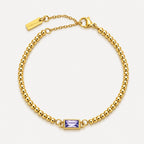 Birthstone-Color Zircon Beaded Bracelet, Gold PVD Steel