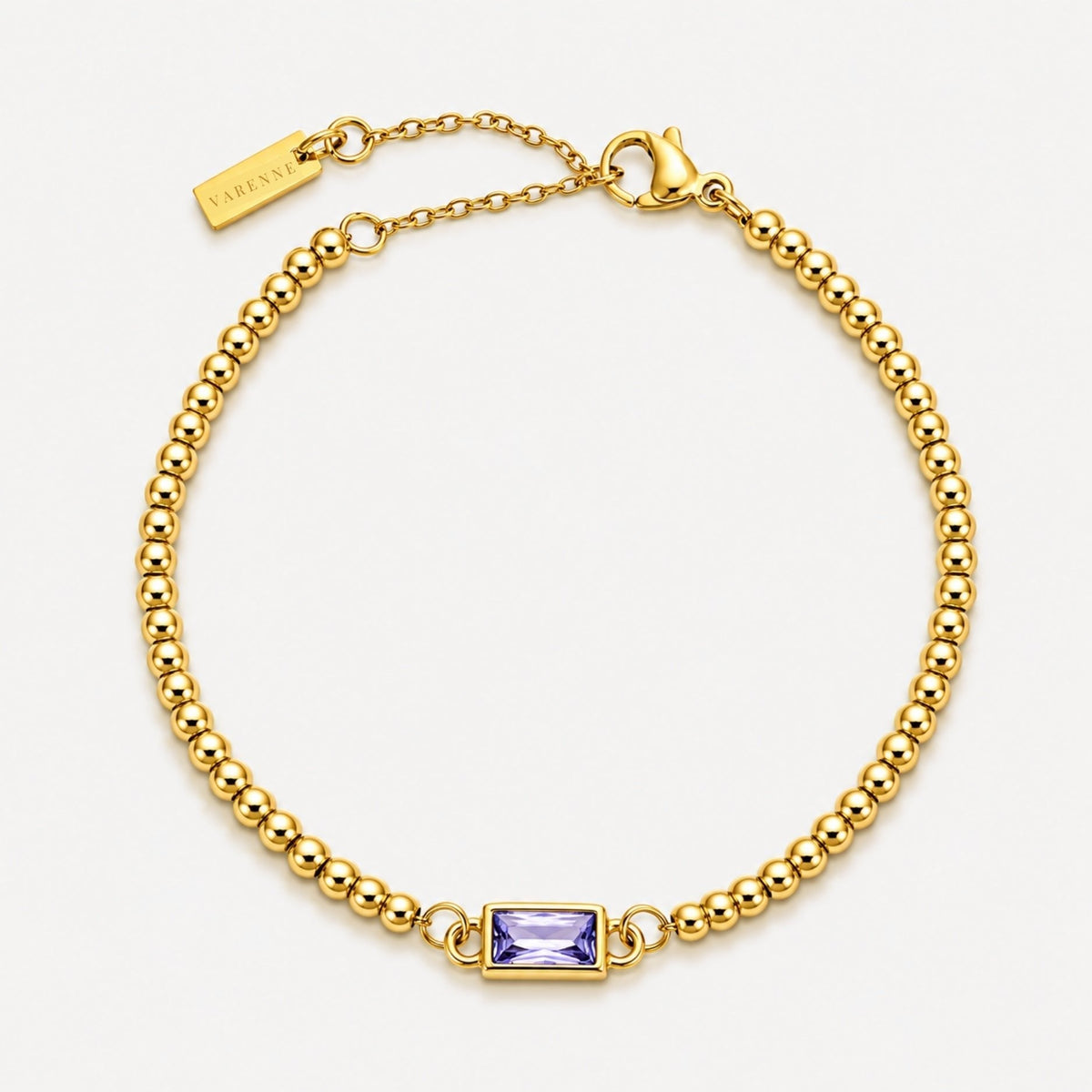 Birthstone-Color Zircon Beaded Bracelet, Gold PVD Steel